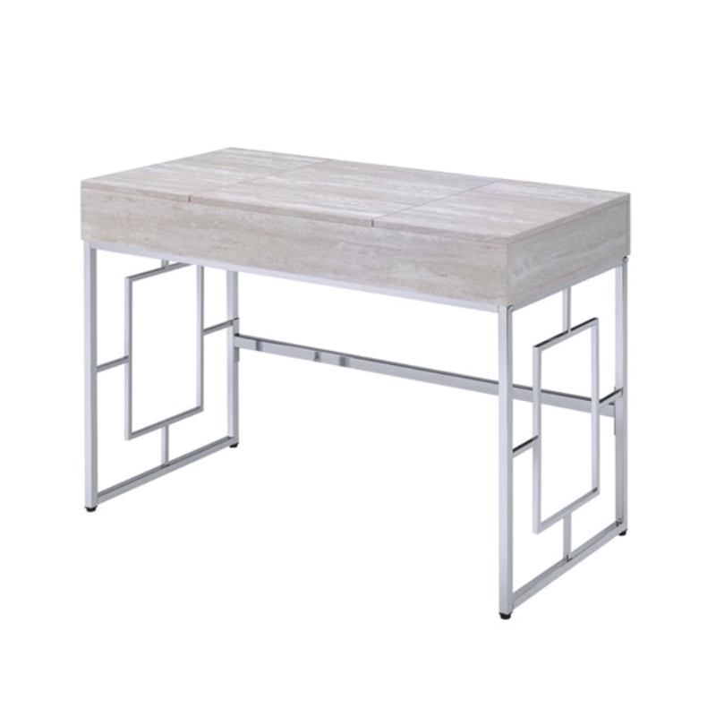 Bowery Hill Vanity Desk with Flip-top Mirror in Chrome and White