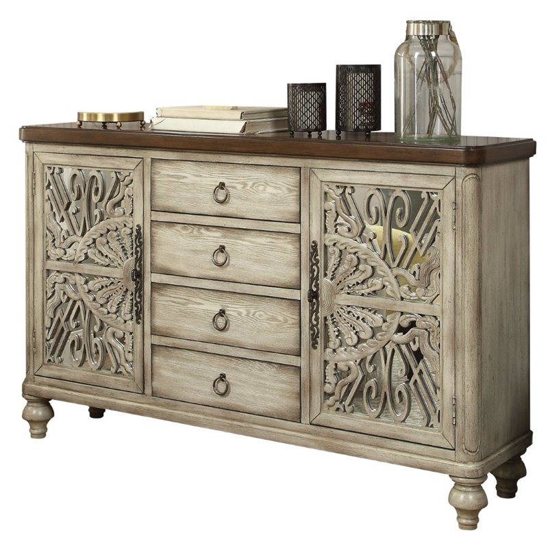 Bowery Hill Console Table with 2 Doors and 4 Drawers in Antique White