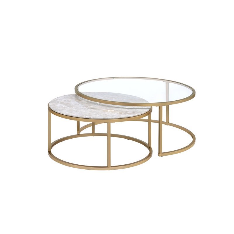 Bowery Hill 2 Piece Coffee Table Set in Faux Marble and Gold