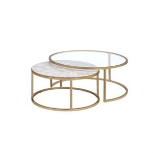 bowery hill 2 piece coffee table set in faux marble and gold