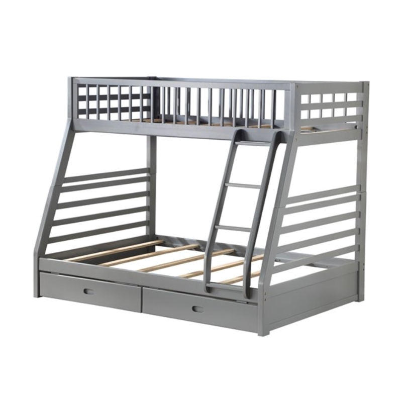 Bowery Hill Contemporary Twin over Full Bunk Bed with 2 Drawers in Gray