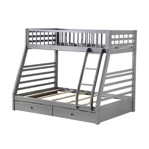 bowery hill contemporary twin over full bunk bed with 2 drawers in gray