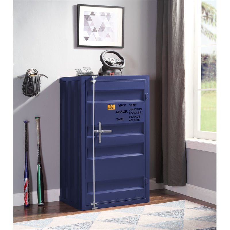 Bowery Hill Industrial Contemporary Metal Chest with 1 Door in Blue