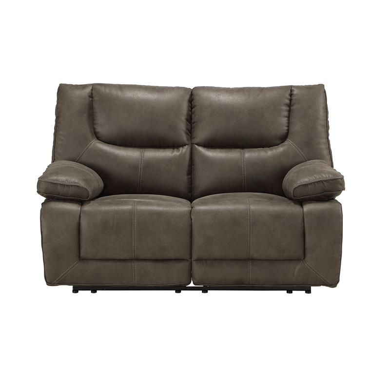 Bowery Hill Power Motion Faux Leather Loveseat with USB Charging Dock in Gray