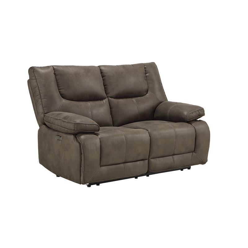 Bowery Hill Power Motion Faux Leather Loveseat with USB Charging Dock in Gray