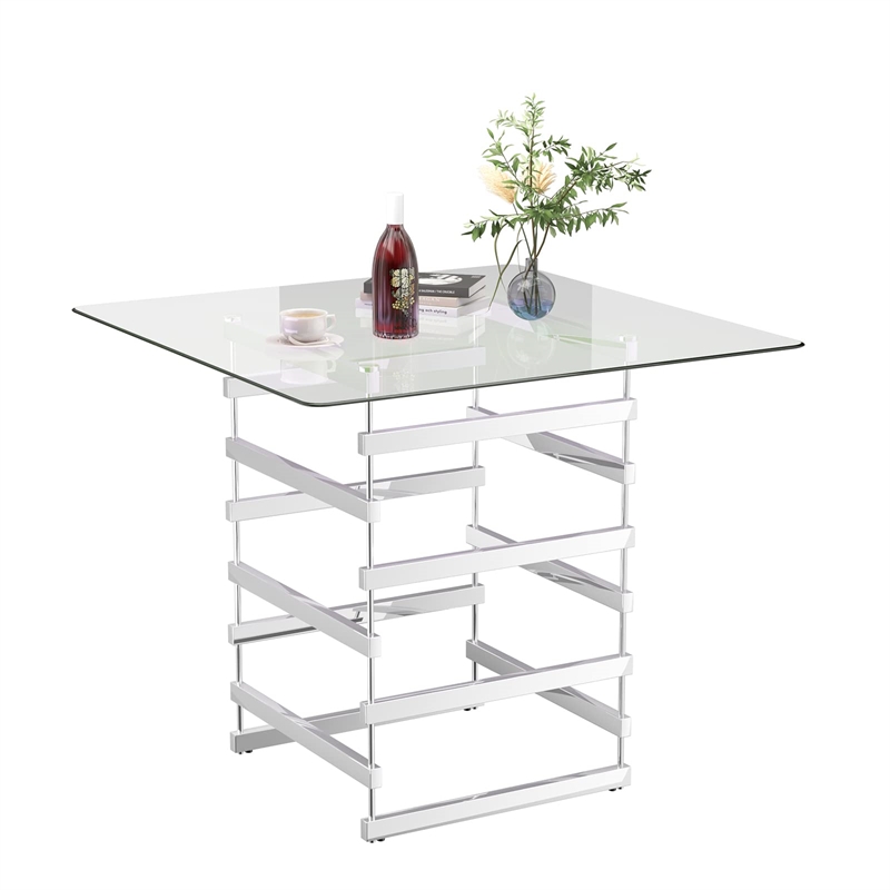 Bowery Hill Contemporary Pub Table in Clear Glass and Chrome