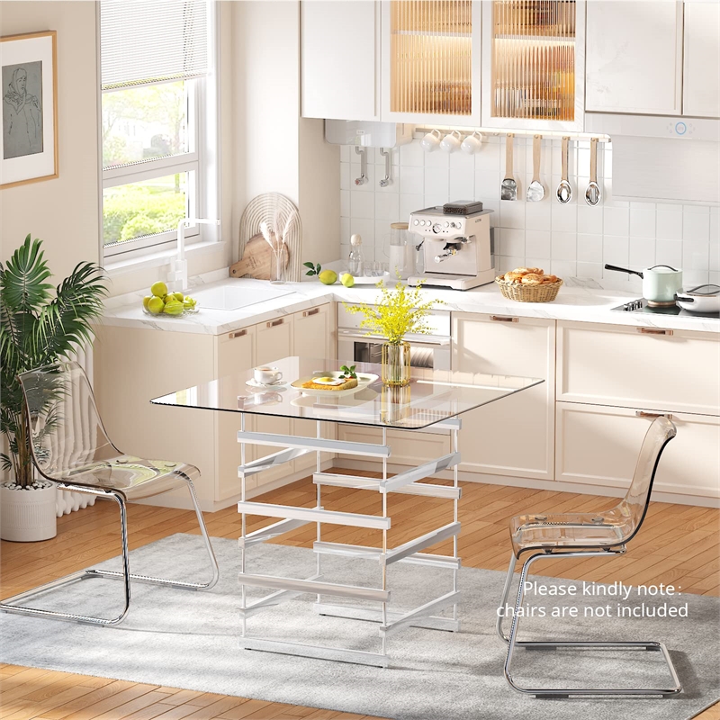 Bowery Hill Contemporary Pub Table in Clear Glass and Chrome