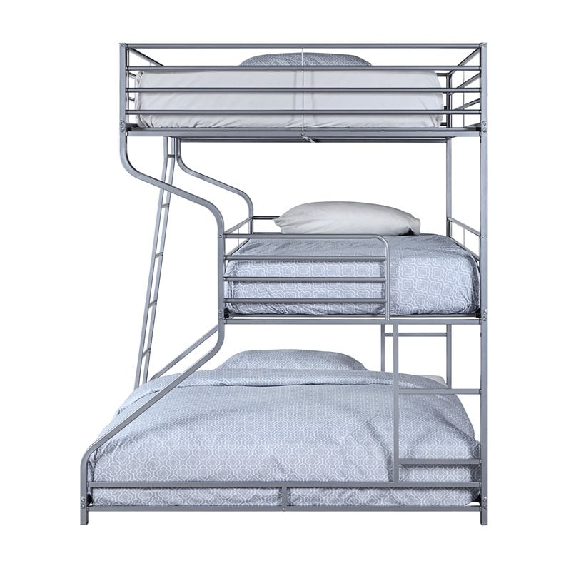 Bowery Hill Space Saver Contemporary Triple Metal Bunk Bed in Silver