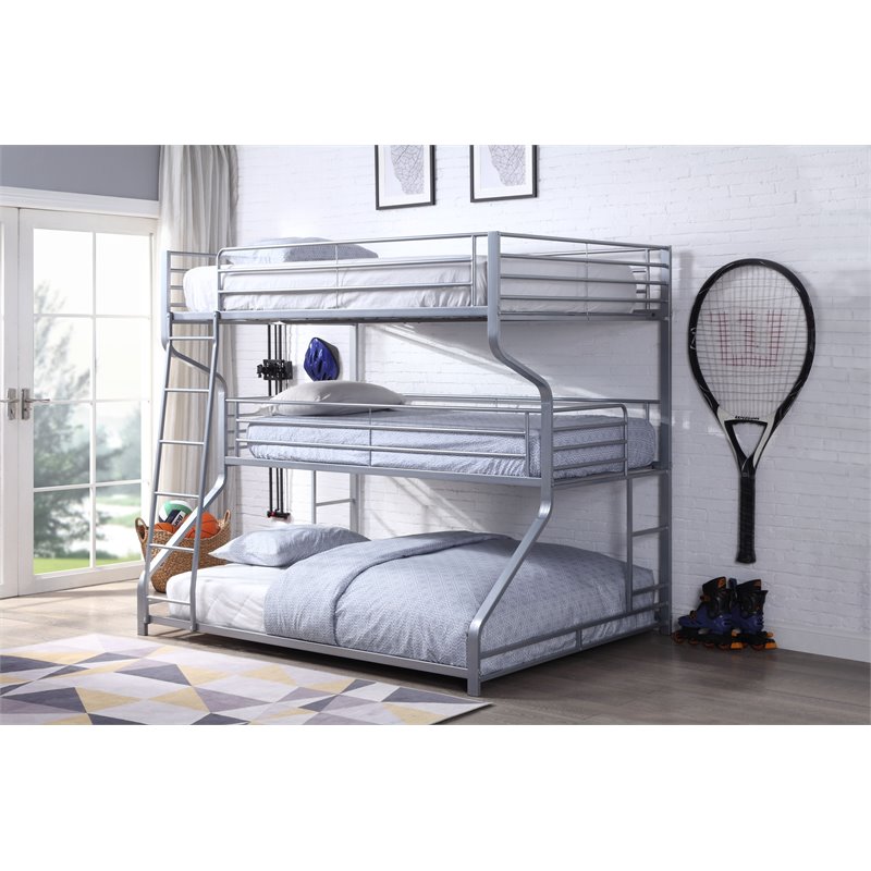 Bowery Hill Space Saver Contemporary Triple Metal Bunk Bed in Silver