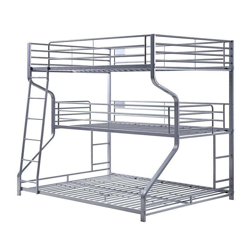 Bowery Hill Space Saver Contemporary Triple Metal Bunk Bed in Silver