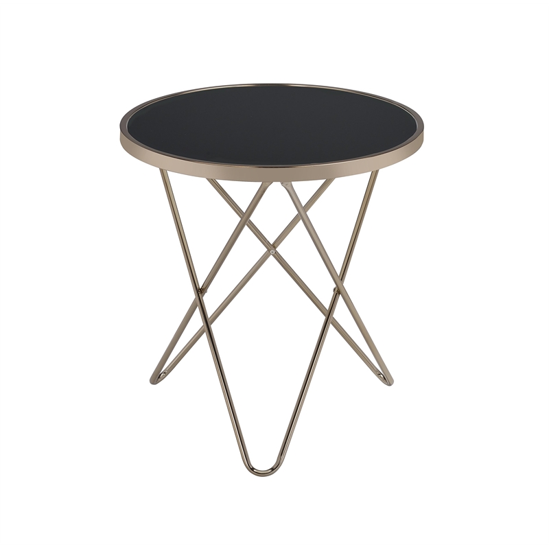 Bowery Hill Round Metal and Glass End Table in Black/Champagne