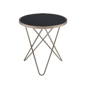 Bowery Hill Round Metal and Glass End Table in Black/Champagne