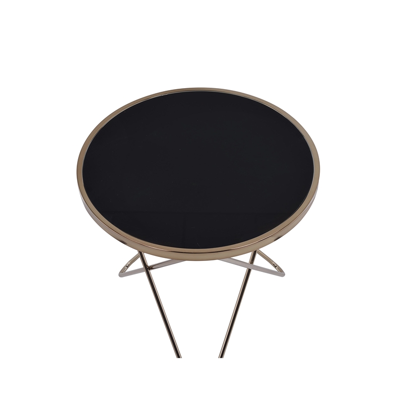 Bowery Hill Round Metal and Glass End Table in Black/Champagne