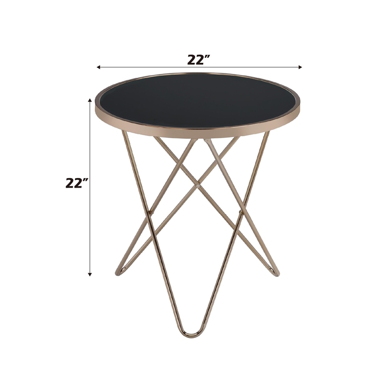 Bowery Hill Round Metal and Glass End Table in Black/Champagne