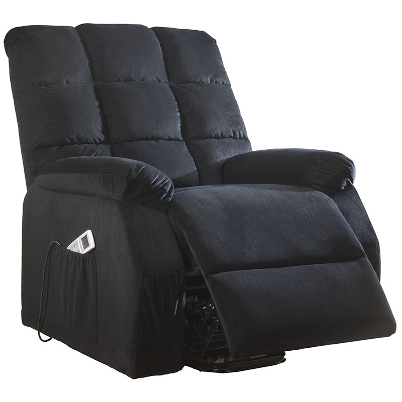 Bowery Hill Velvet Tufted Power and Massage Recliner in Black