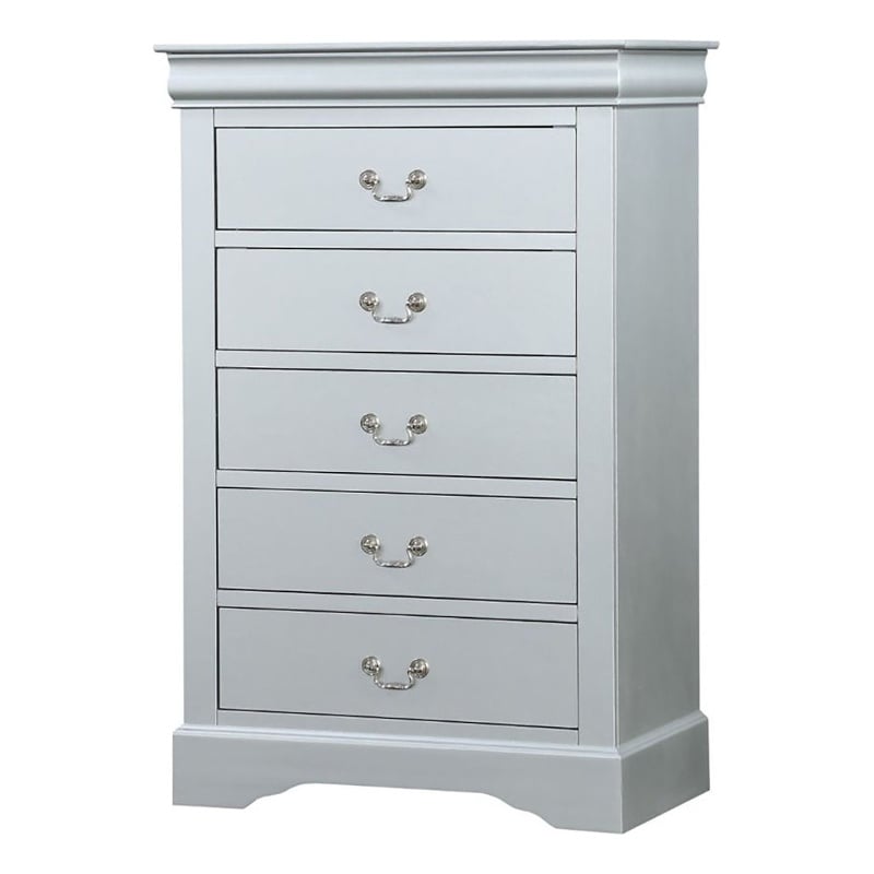 Bowery Hill Traditional 5 Drawer Wood Chest in Platinum Gray