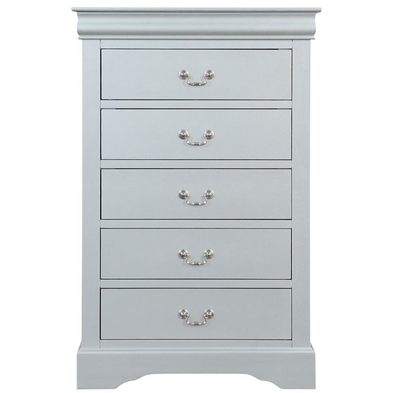 Bowery Hill Traditional 5 Drawer Wood Chest in Platinum Gray