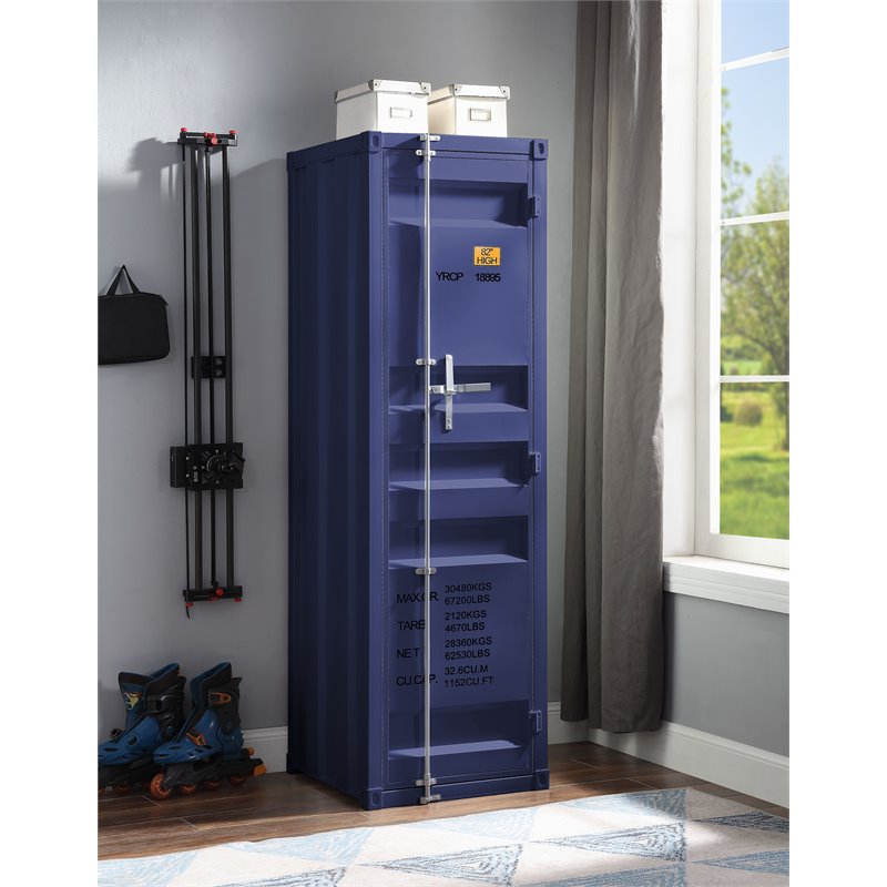 Bowery Hill Contemporary Metal Wardrobe Armoire with 1 Door in Blue