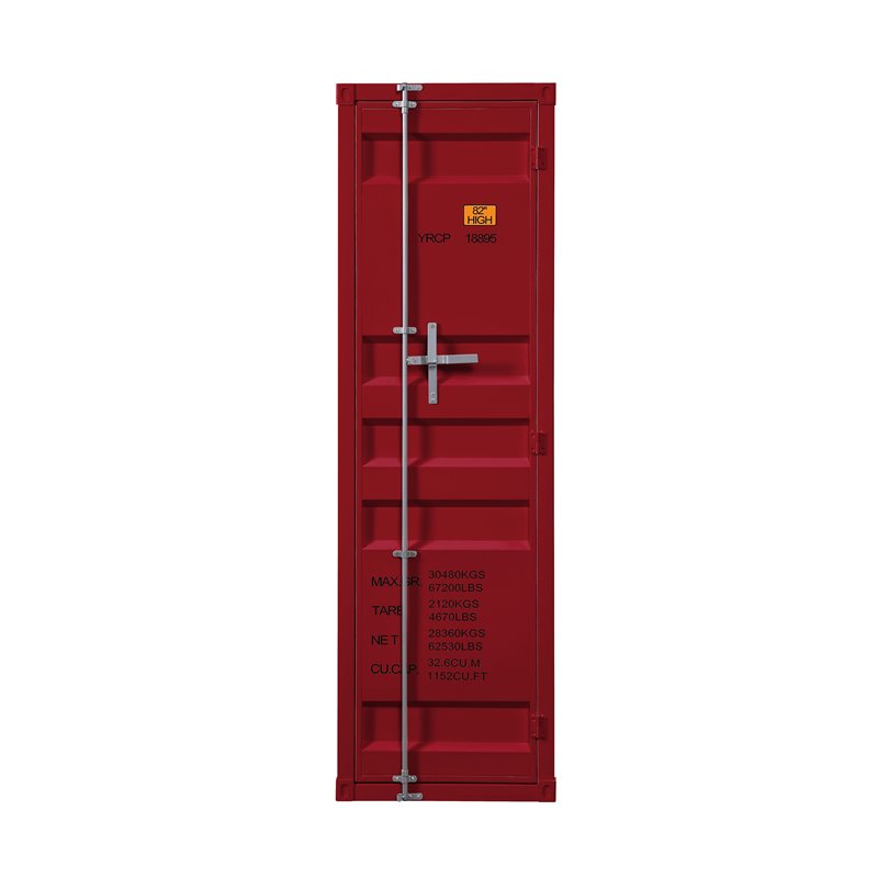 Bowery Hill Contemporary Metal Wardrobe Armoire with 1 Door in Red