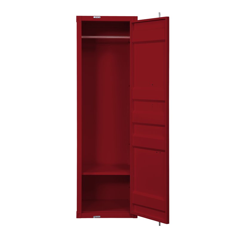 Bowery Hill Contemporary Metal Wardrobe Armoire with 1 Door in Red