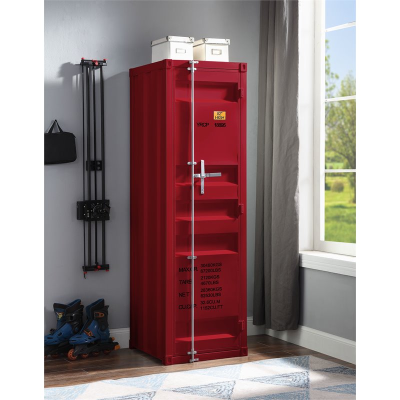 Bowery Hill Contemporary Metal Wardrobe Armoire with 1 Door in Red