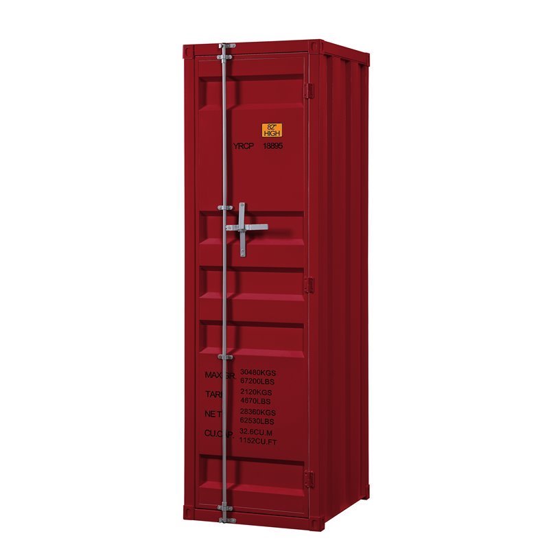 Bowery Hill Contemporary Metal Wardrobe Armoire with 1 Door in Red