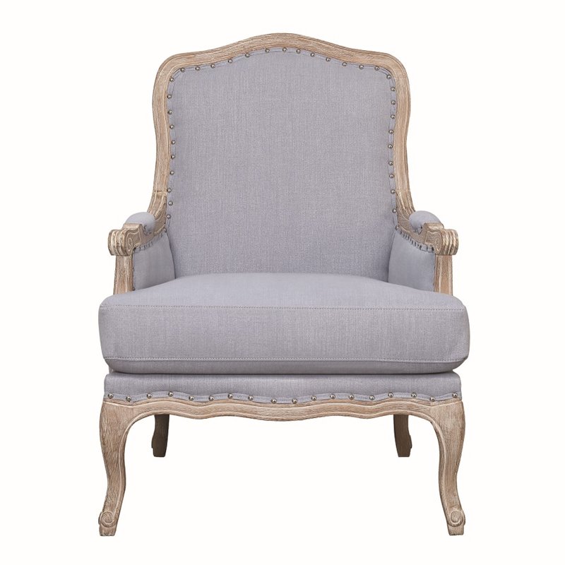 Bowery Hill Transitional Fabric/Wood Nail Head Trim Accent Chair in Light Blue