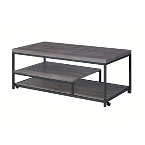 bowery hill 3-piece wood and metal coffee table set in gray oak