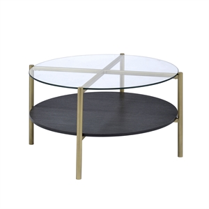 bowery hill 3-piece tempered glass top coffee table set in black/gold