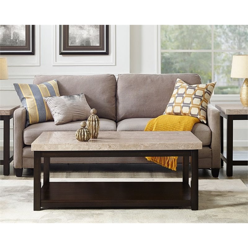 Bowery Hill Rectangular Marble Top Coffee Table in Rich ...