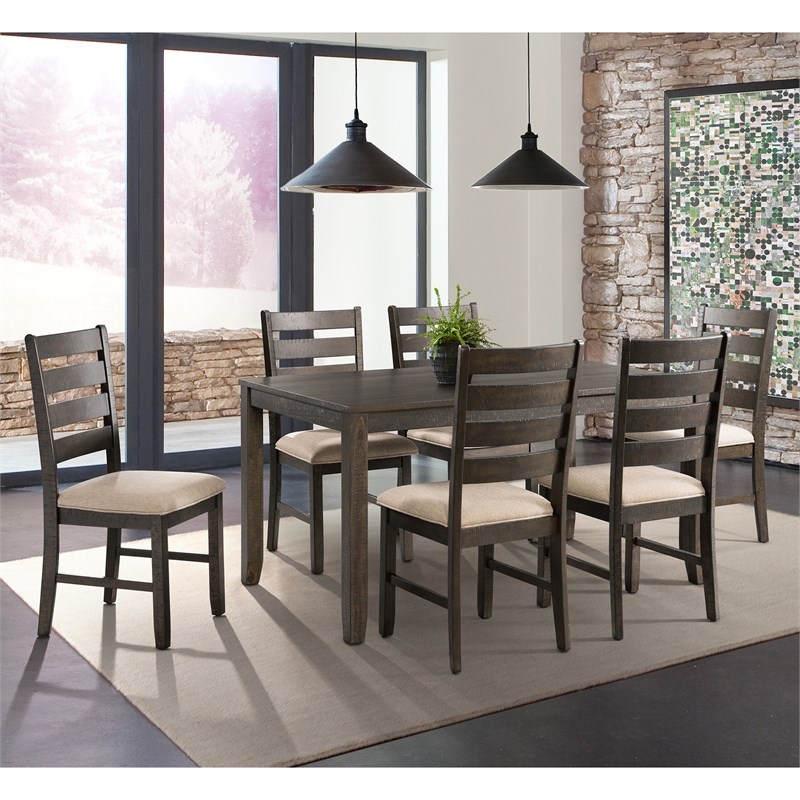 Bowery Hill Solid Wood 7-Piece Dining Set in Warm Walnut/Taupe
