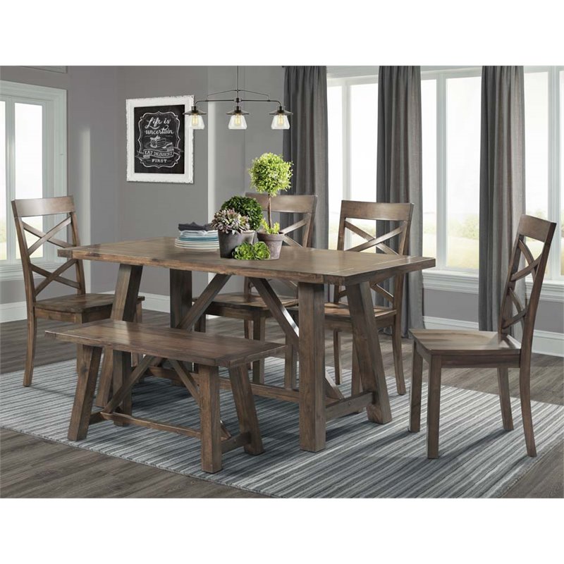 Bowery Hill Solid Wood 6-Piece Dining Set in Warm Walnut