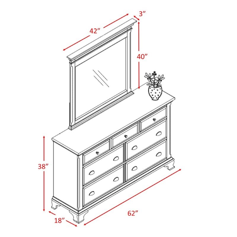 Bowery Hill 7-Drawers Transitional Solid Wood Dresser with Mirror in Cherry