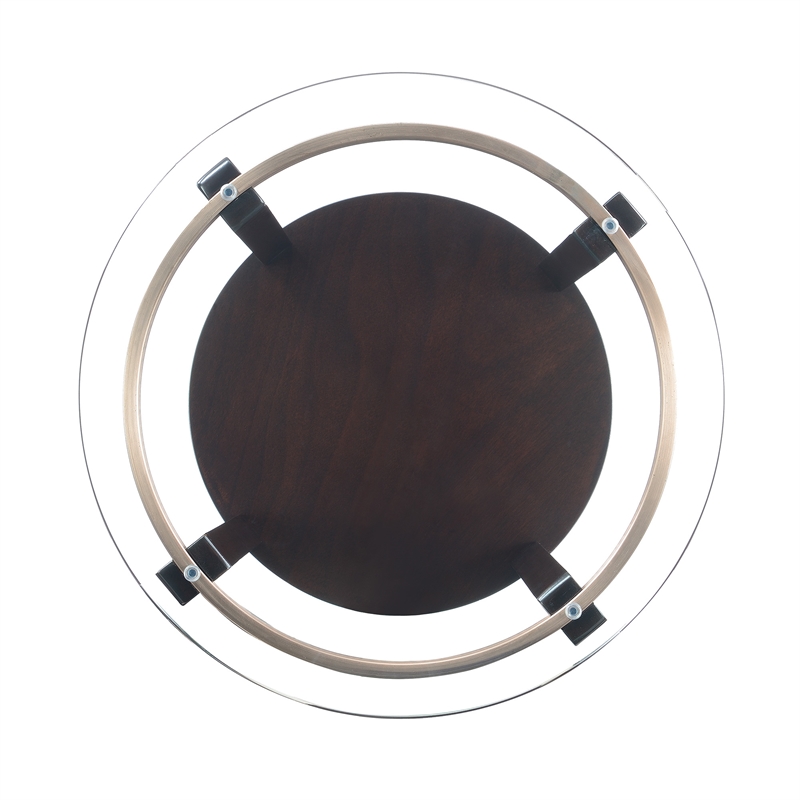 Bowery Hill End Table Coffee Accent Table Round in Glass Top and Wood - Espresso