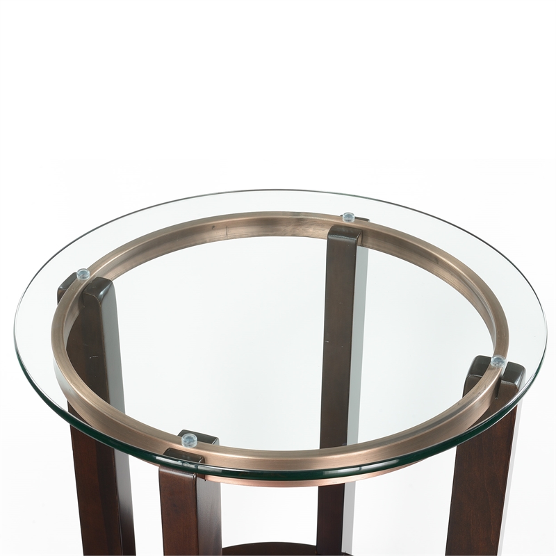 Bowery Hill End Table Coffee Accent Table Round in Glass Top and Wood - Espresso