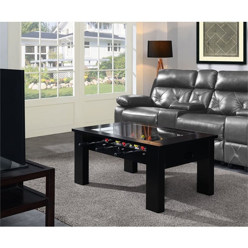 Bowery Hill Tempered Glass Top Foosball Gaming Table in Black