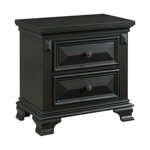 bowery hill solid wood 2-drawer nightstand in antique black