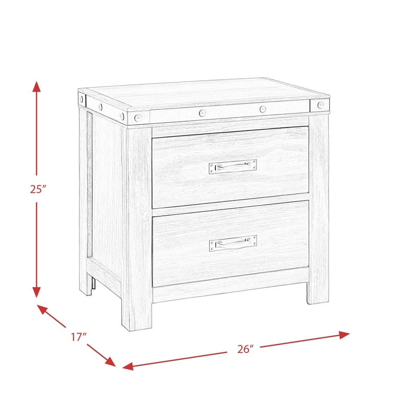 Bowery Hill Solid Wood 2-Drawer Nightstand in Gray