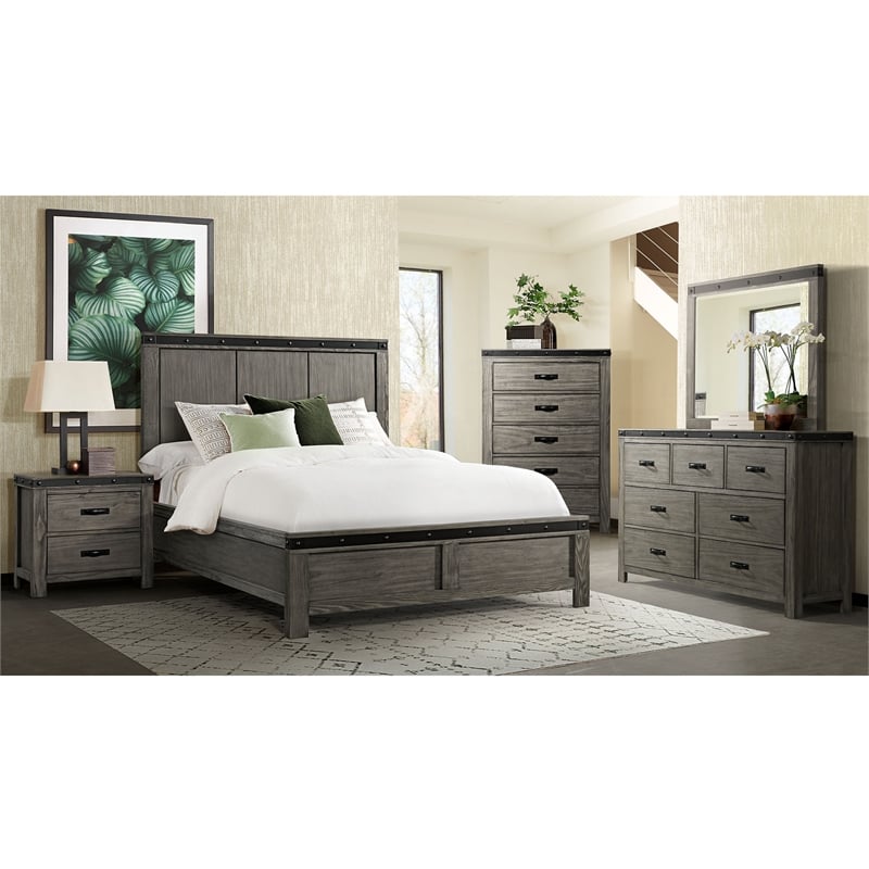 Bowery Hill Solid Wood 2-Drawer Nightstand in Gray