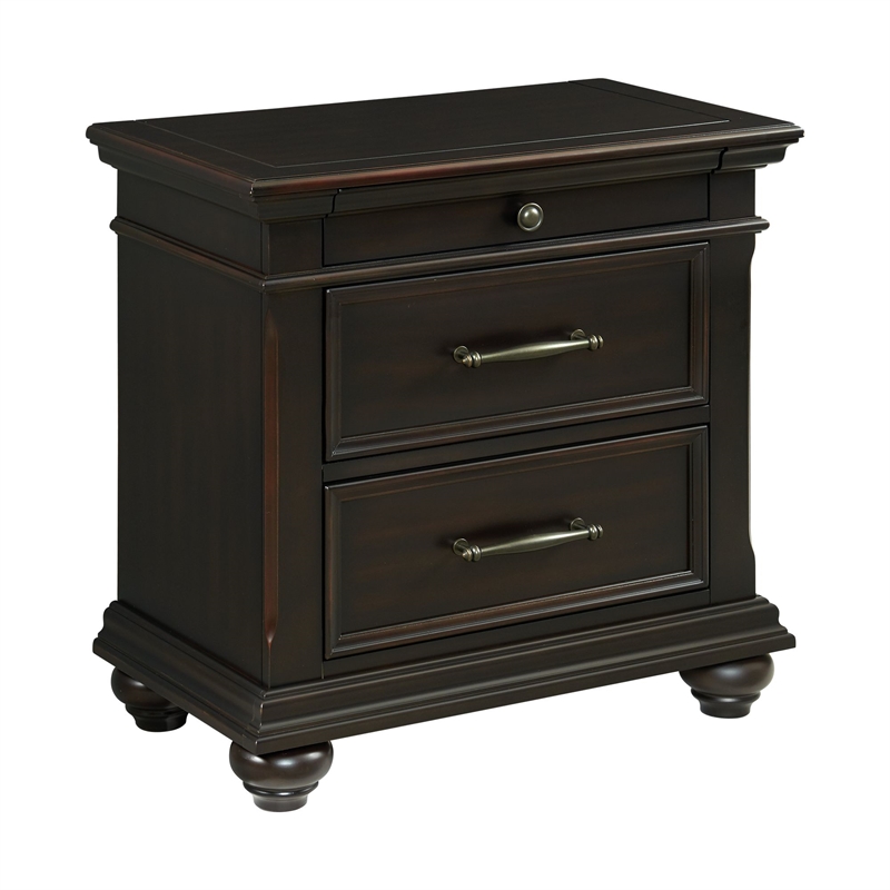 Bowery Hill Solid Wood 3Drawer Nightstand with USB Ports in Black