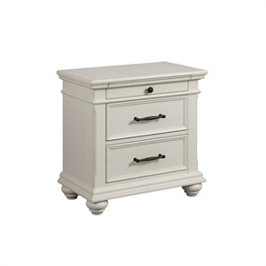 Bowery Hill Solid Wood 3-Drawer Nightstand with USB Ports in Off White