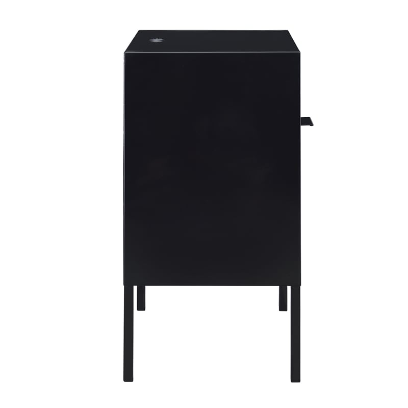 Bowery Hill Open Metal Shelf Nightstand with USB Port in Black