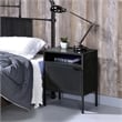 Bowery Hill Open Metal Shelf Nightstand with USB Port in Black