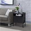 Bowery Hill Open Metal Shelf Nightstand with USB Port in Black