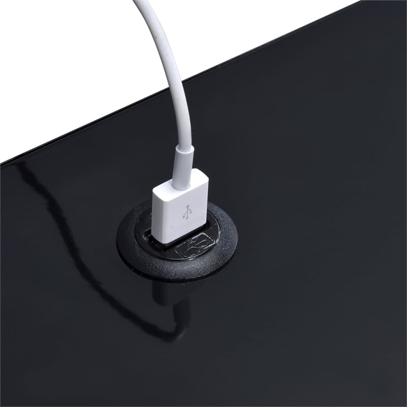 Bowery Hill Open Metal Shelf Nightstand with USB Port in Black