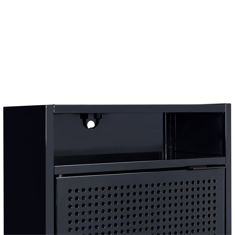 Bowery Hill Open Metal Shelf Nightstand with USB Port in Black