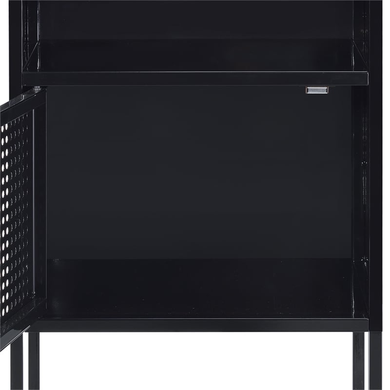 Bowery Hill Open Metal Shelf Nightstand with USB Port in Black