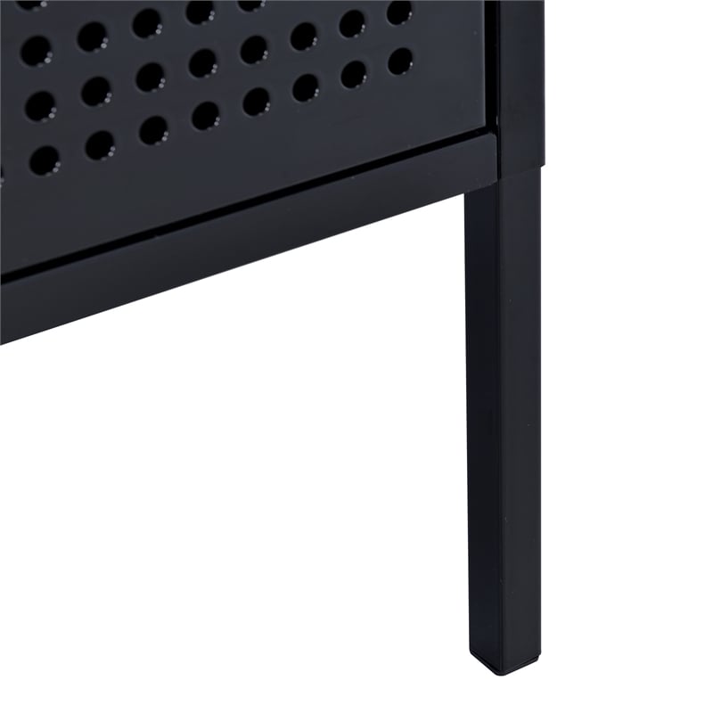 Bowery Hill Open Metal Shelf Nightstand with USB Port in Black