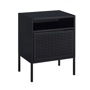 Bowery Hill Open Metal Shelf Nightstand with USB Port in Black