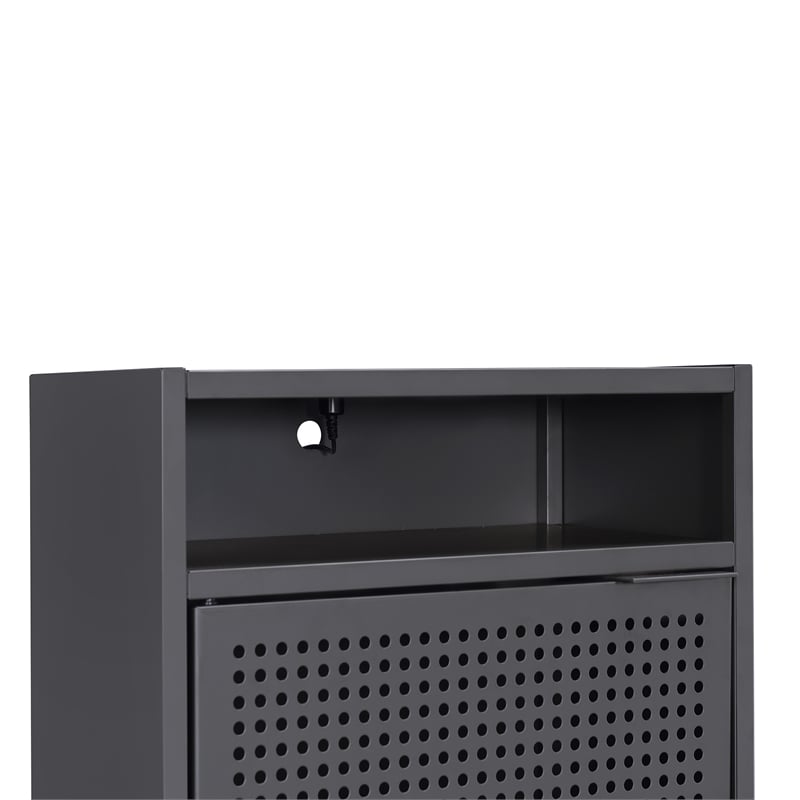 Bowery Hill Open Metal Shelf Nightstand with USB Port in Gray